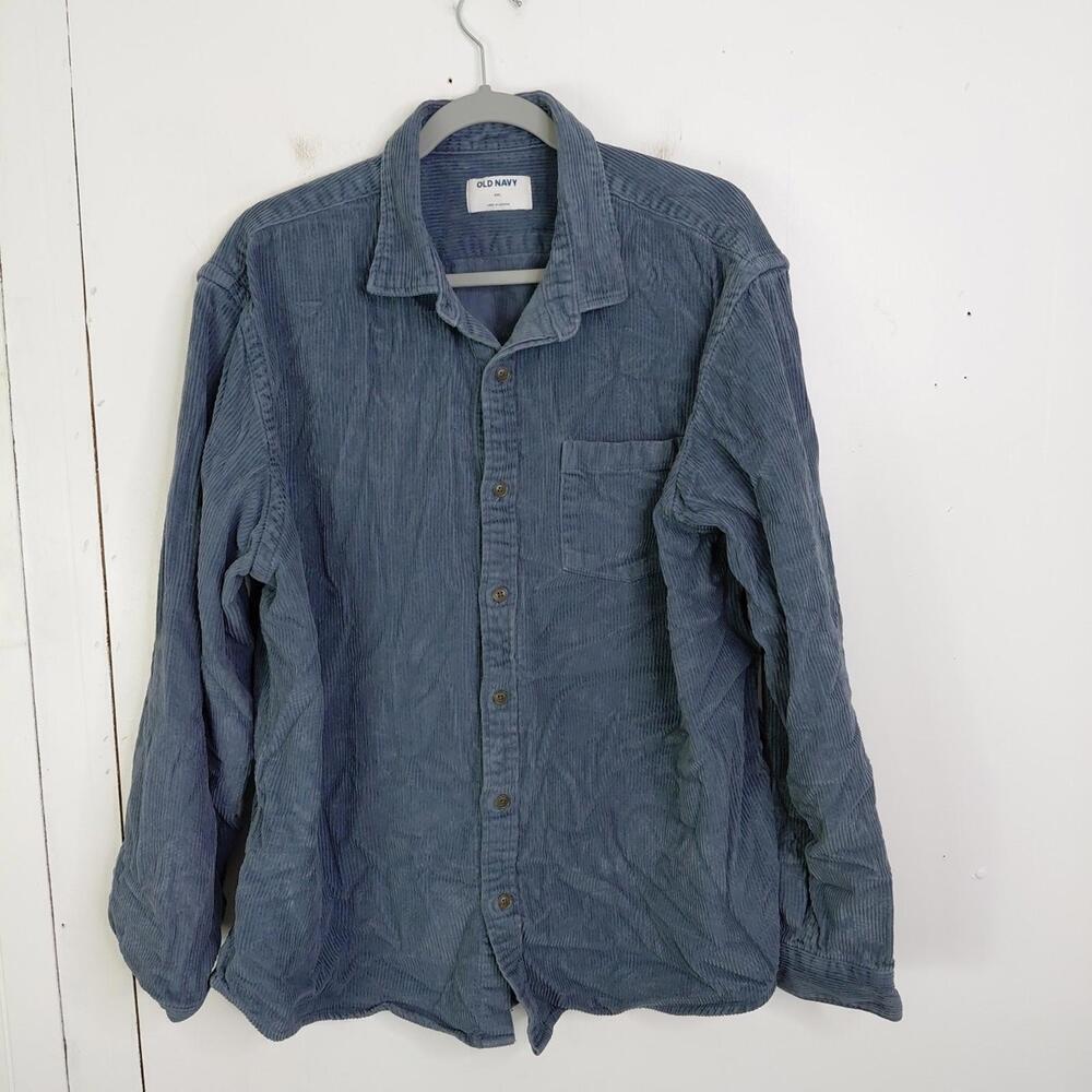 Old Navy Shirt Mens XXL Corduroy Long Sleeve Button Up Cotton Blue Pocket